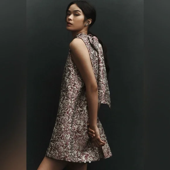 Anthropologie Vintage Floral Jacquard Patterned Mini Dress Nwt - Picture 1 of 7